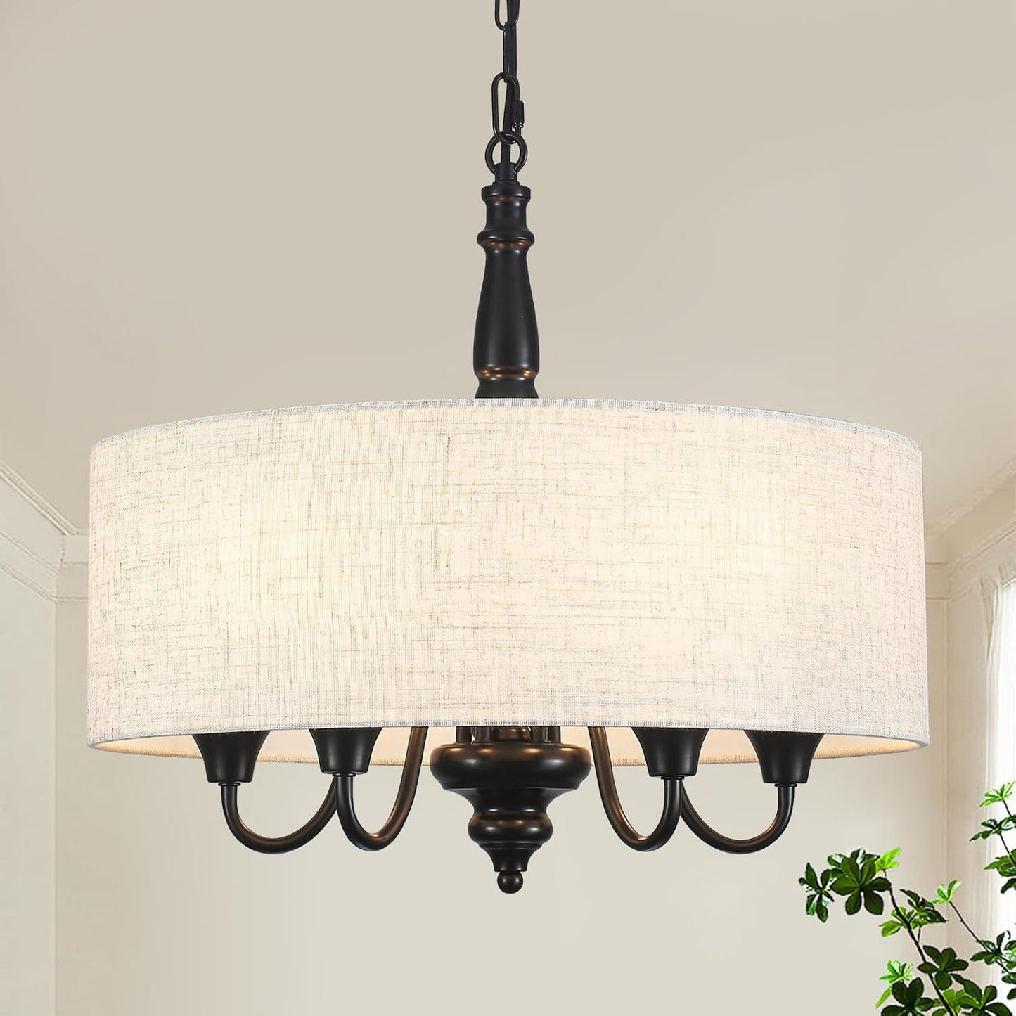 Candelabro tambor 5 luces negro 18pulg colgante rústica