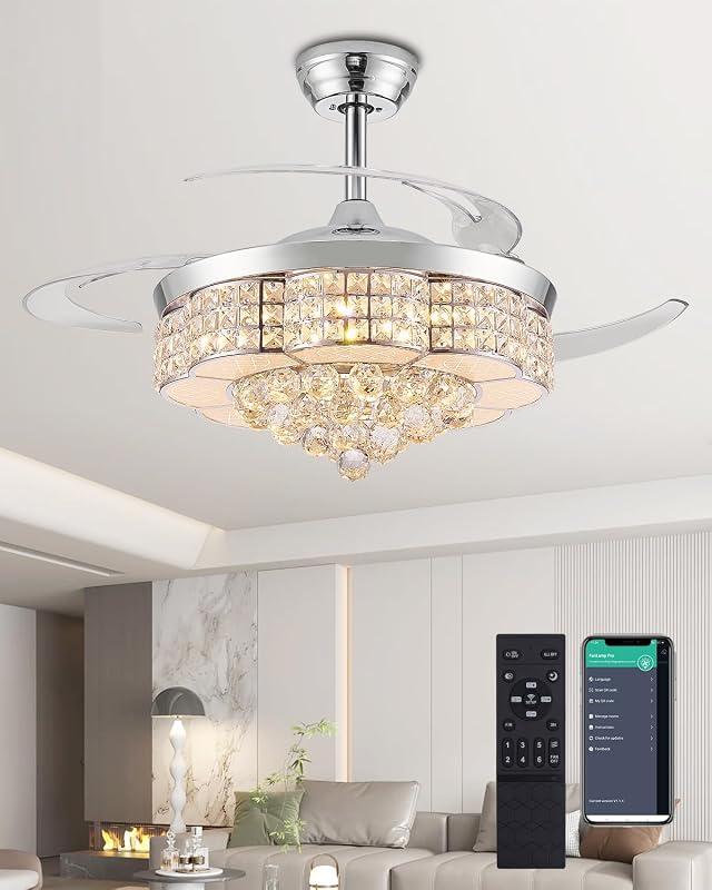 Ventilador techo retráctil 36" candelabro cristal control