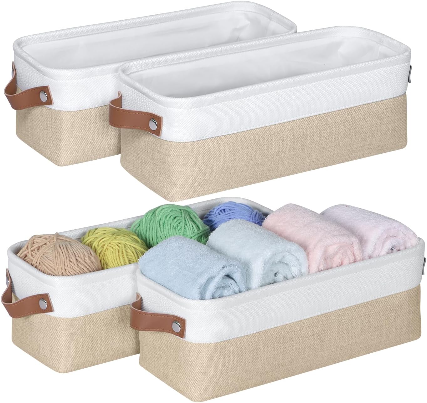 Canastas tela 15x6x5" set 4 con asas decorativas