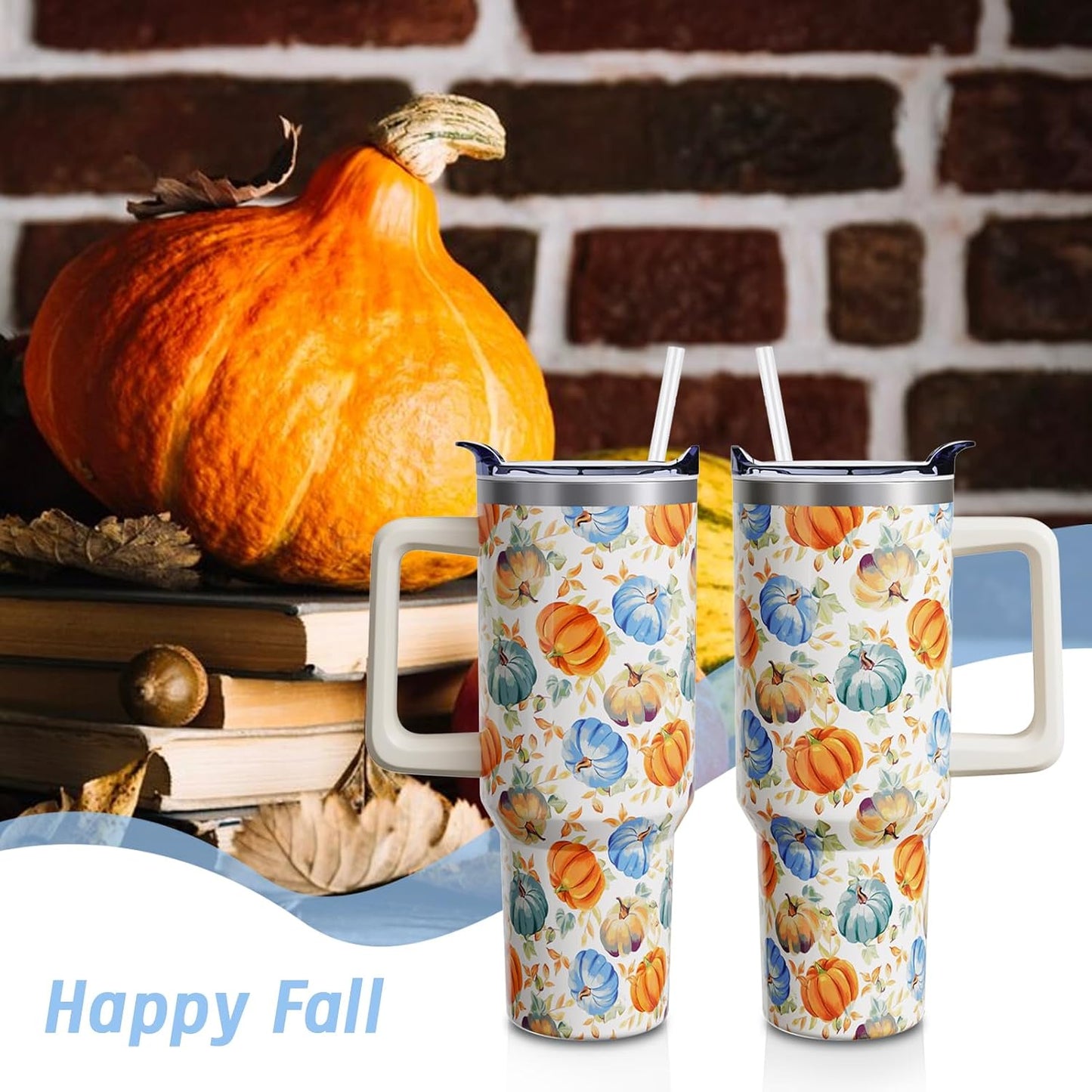 Vaso calabaza otoñal 40oz acero inox con pajilla