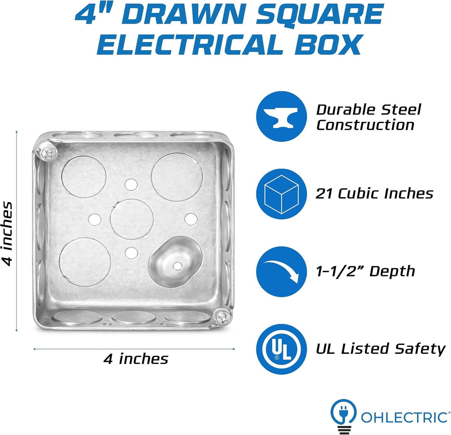 Cajas conexiones eléctricas 4x4 y 4x2 pulg 8 pzas 21 cub 1-7/8 pulg
