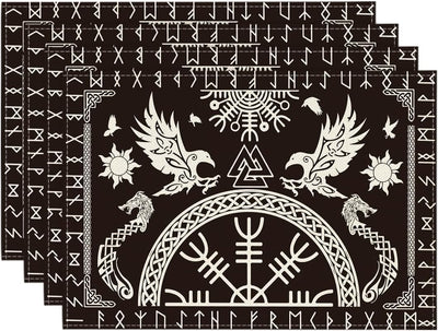 4 Manteles Vikingo Negro Casco Cuervo 12x18pulg Decoración Fiesta