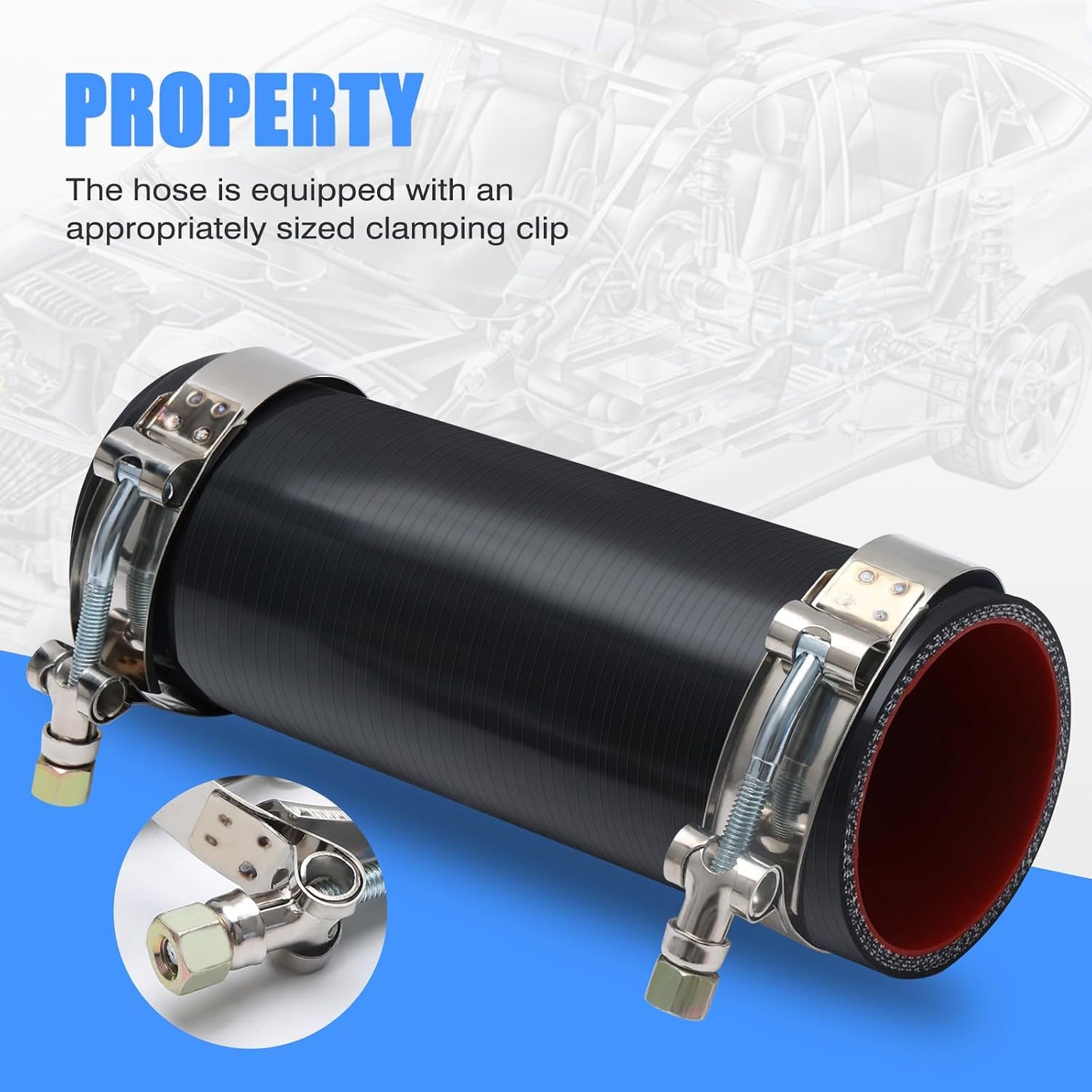 Manguera silicona automotriz 2.5" 8" reforzada 80 PSI