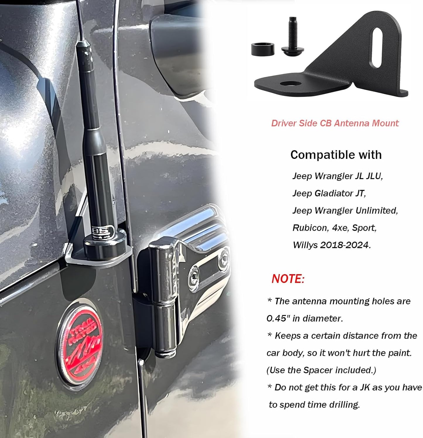Soporte antena Jeep JL/JLU Gladiator JT 2018-24 comp CB/GMRS