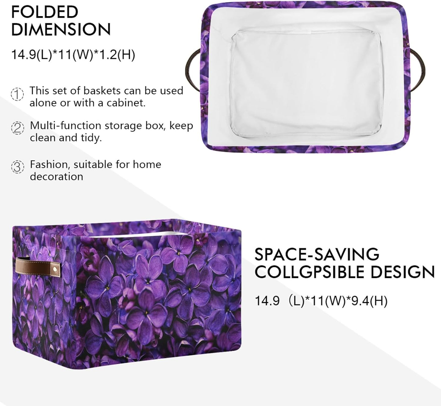Cesta almacenamiento plegable lila con asa impermeable