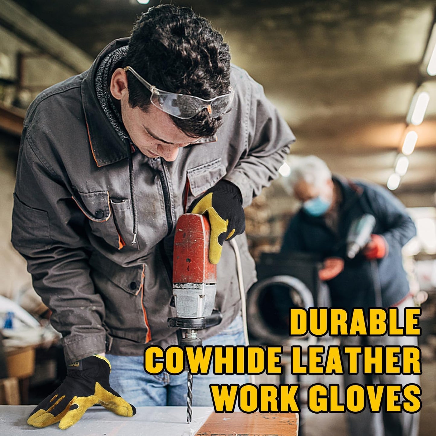 Guantes cuero jardinería y construcción para hombre