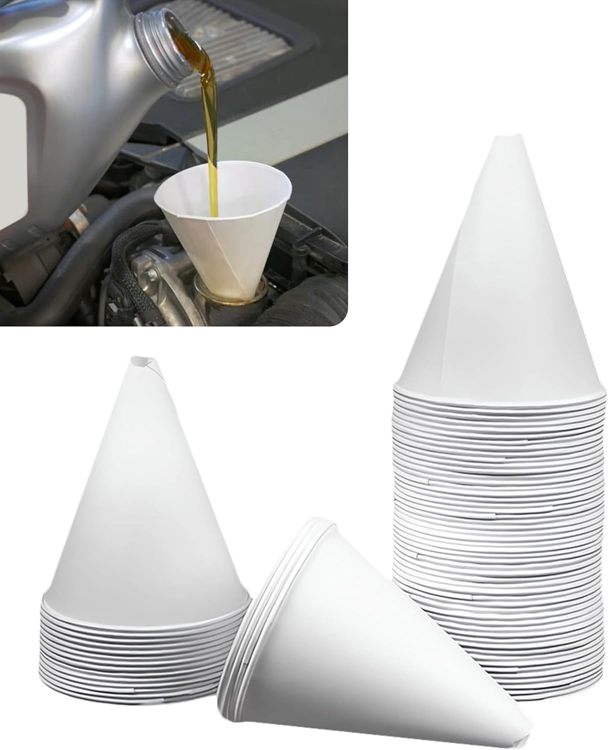 50 Embudos Papel 6oz para Aceite Automotriz