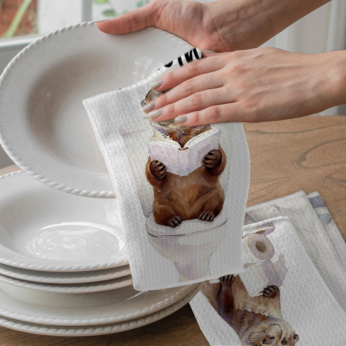 Toalla de mano de nutria para baño, spa y regalo, 16 x 26 pulgadas, 4 piezas