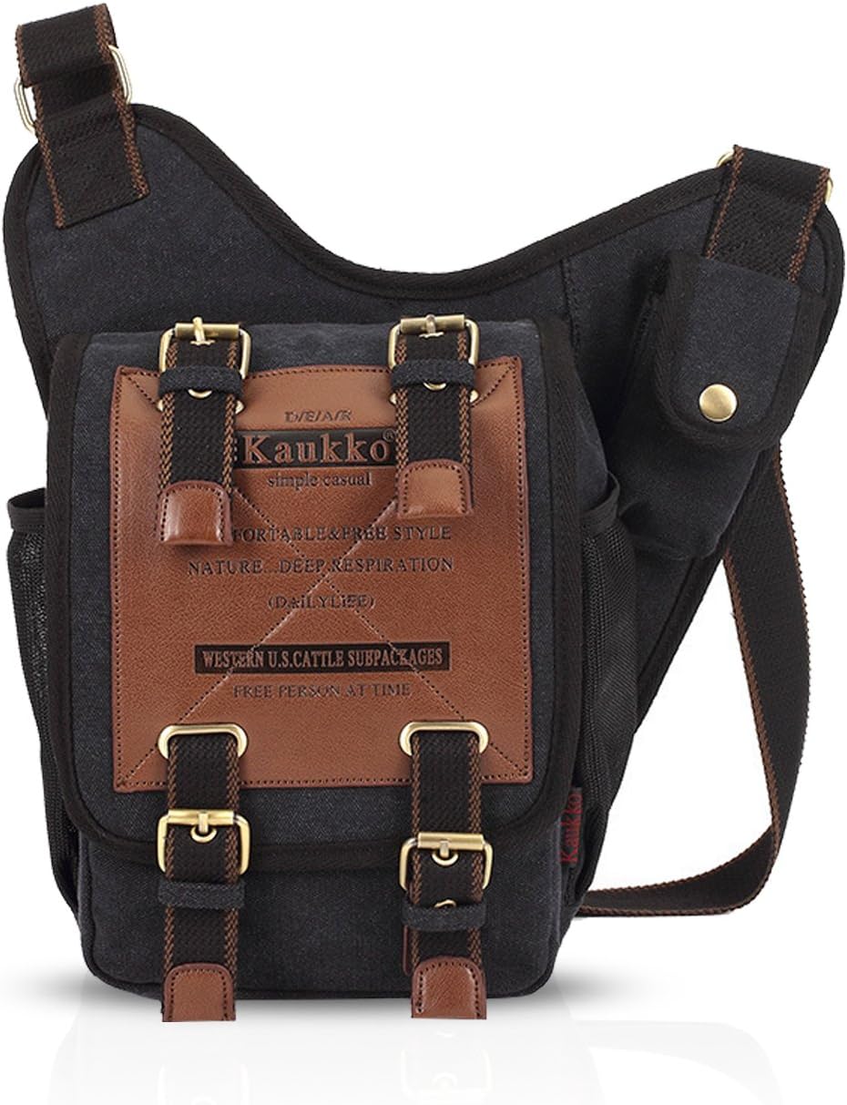Bolso hombro retro lona con cordón negro