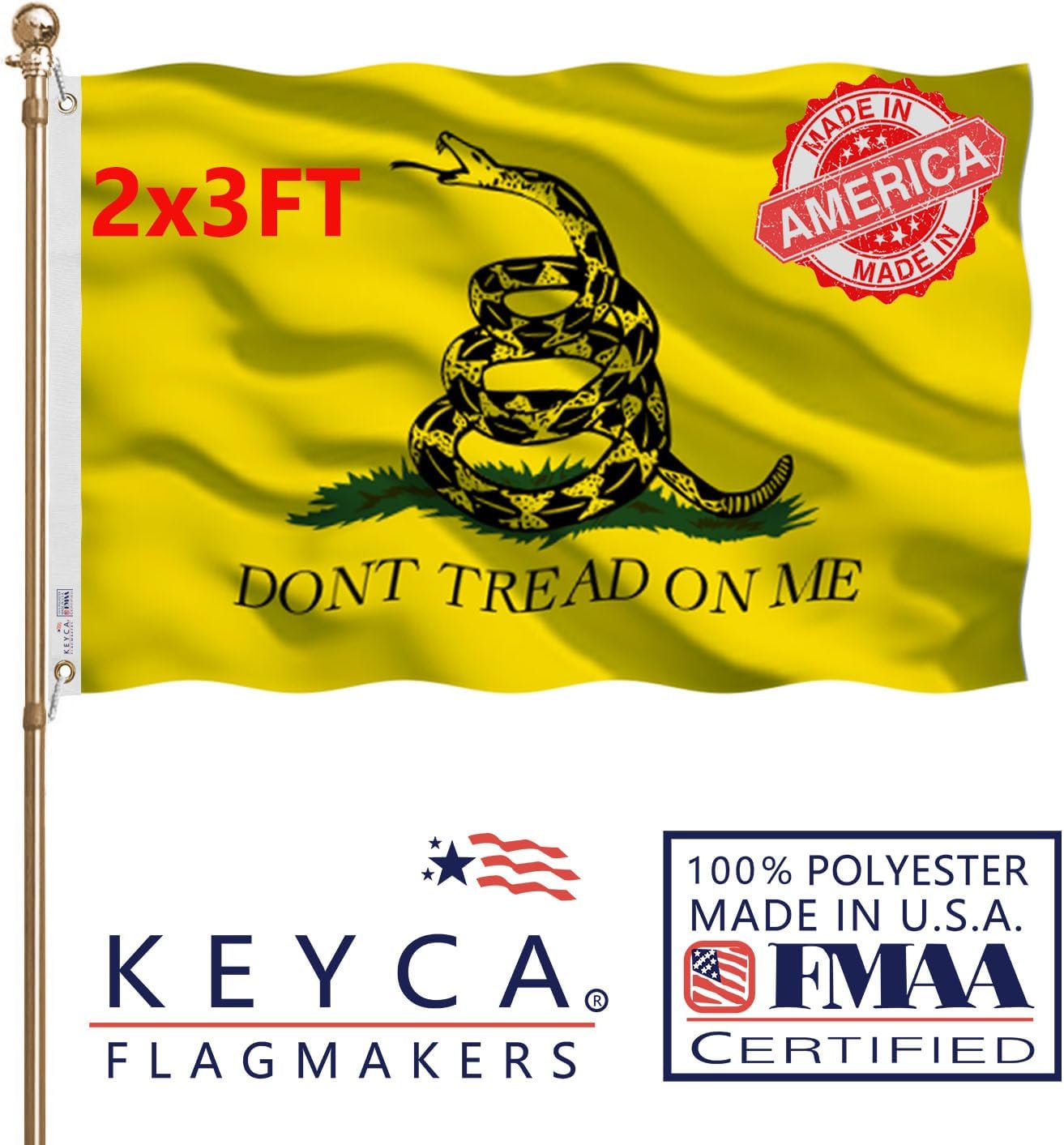 Bandera Gadsden 2x3ft doble cara ojales latón