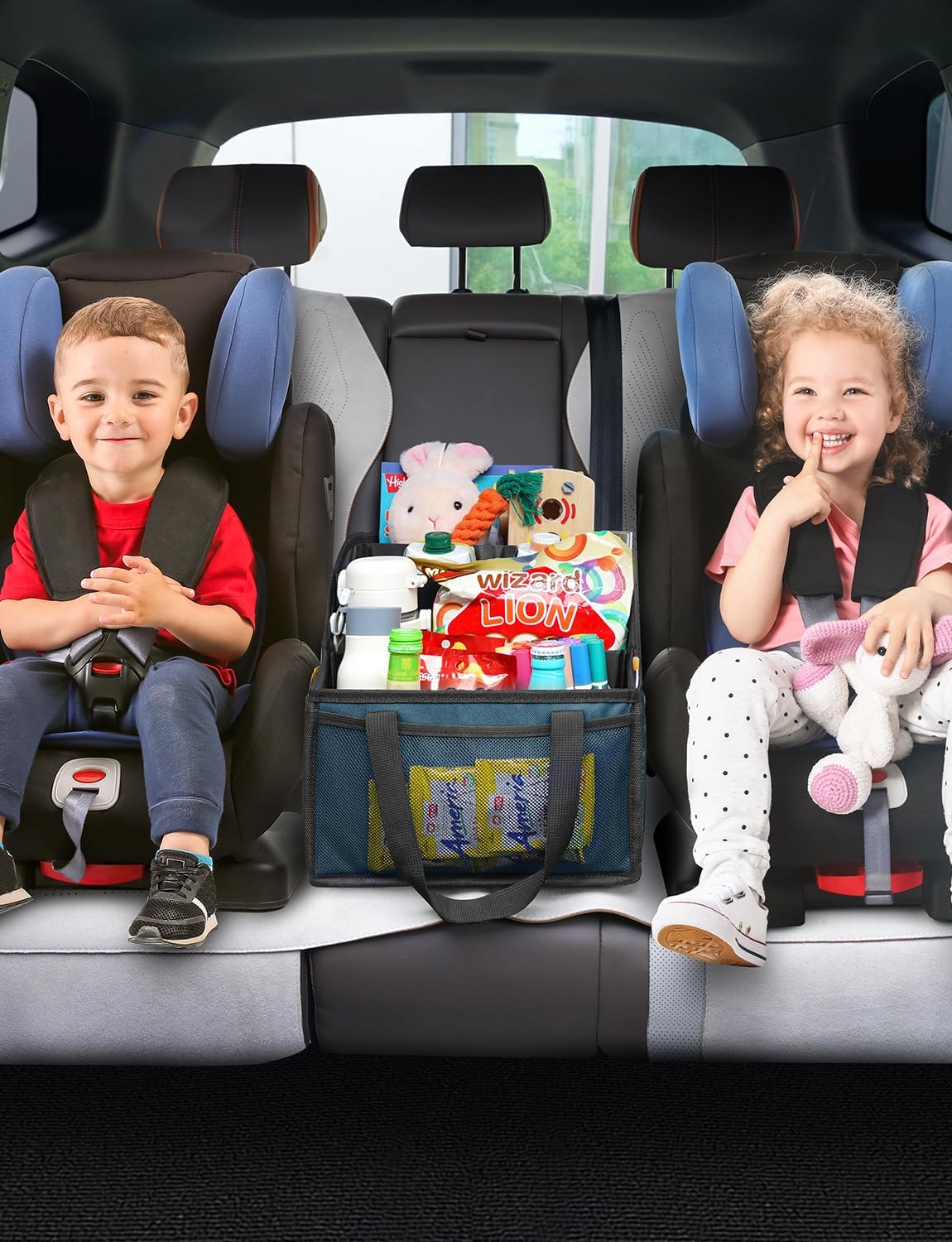 Organiz. asiento coche 4 comp 7 bolsillos malla azul