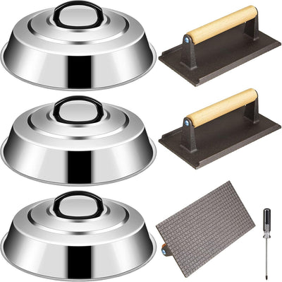 Set 7 accesorios parrilla 3 cúpulas 12.6pulg prensa hamburguesa