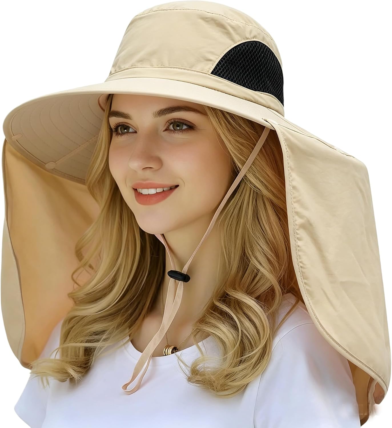 Sombrero sol ala grande mujer solapa cuello UPF 50