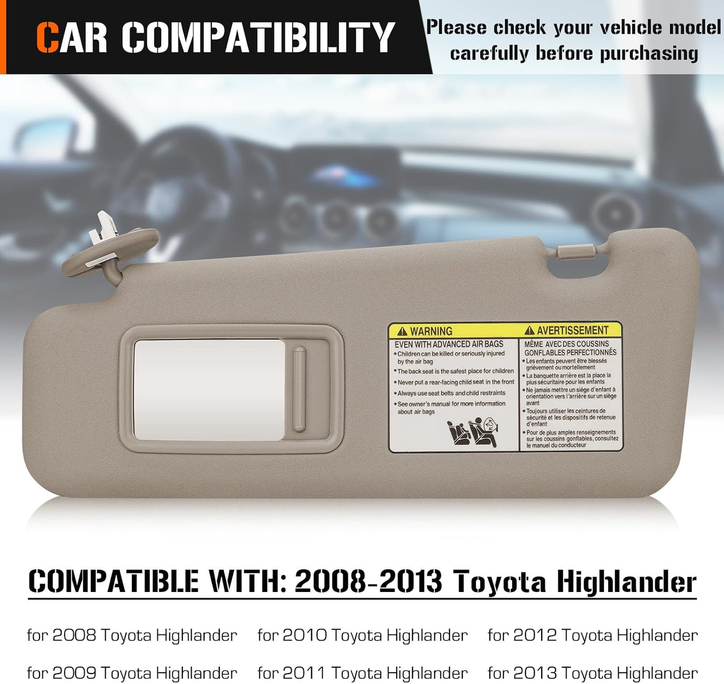 Visera solar luz Toyota Highlander 08-13 izq conductor