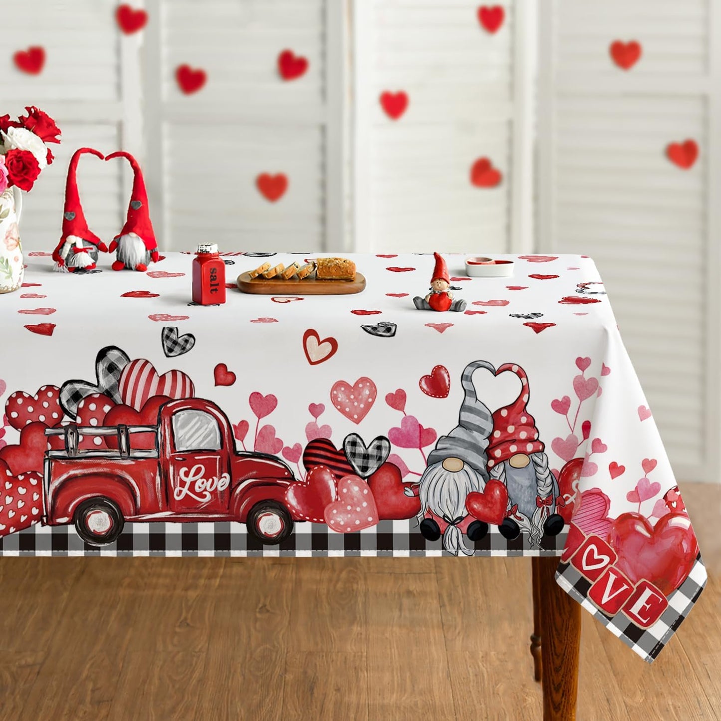 Mantel cuadros buffalo negro 60x84pulg gnomos y camiones
