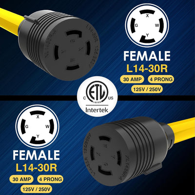 Adaptador NEMA L14-30R hembra a hembra 125V/250V 30A