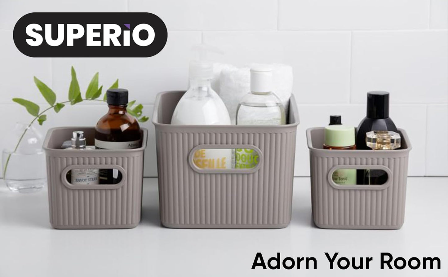 Cesta decorativa plástico set 4 color gris pardo