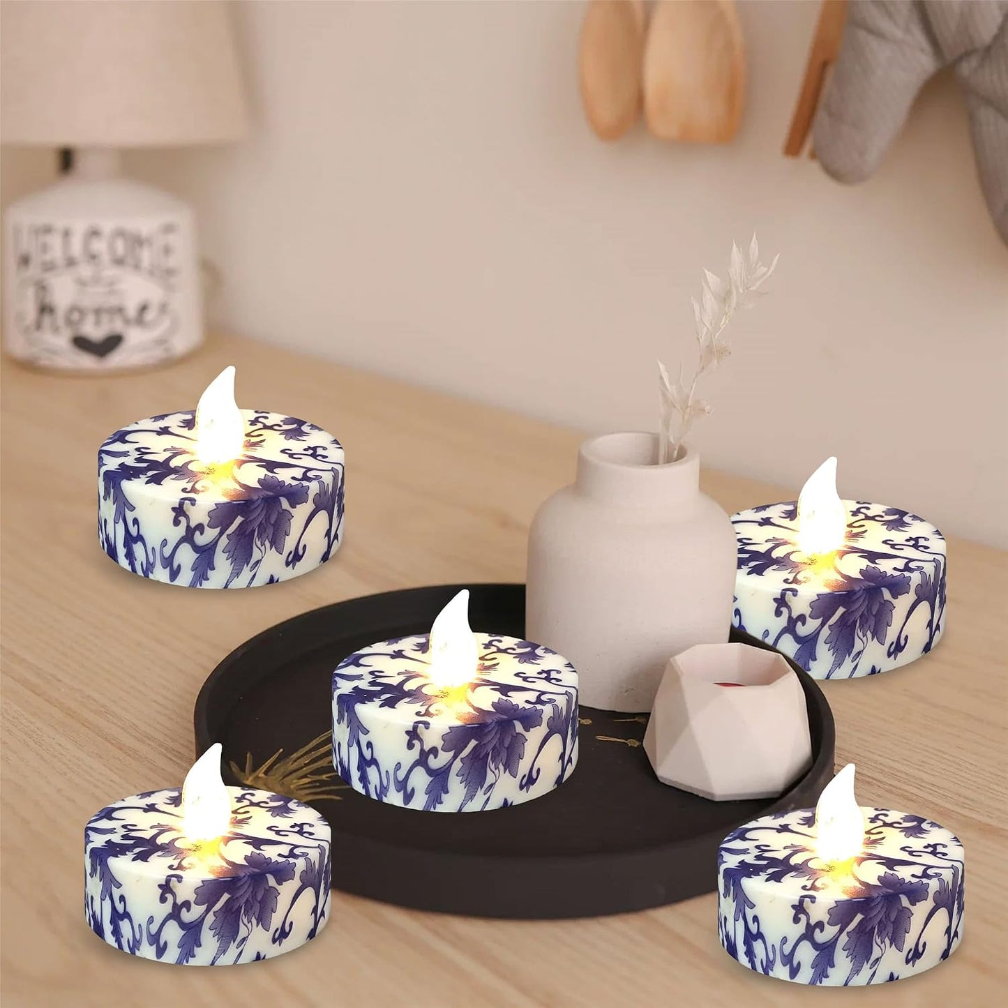 Set 12 Velas LED Azules y Blancas Sin Llama Control Remoto