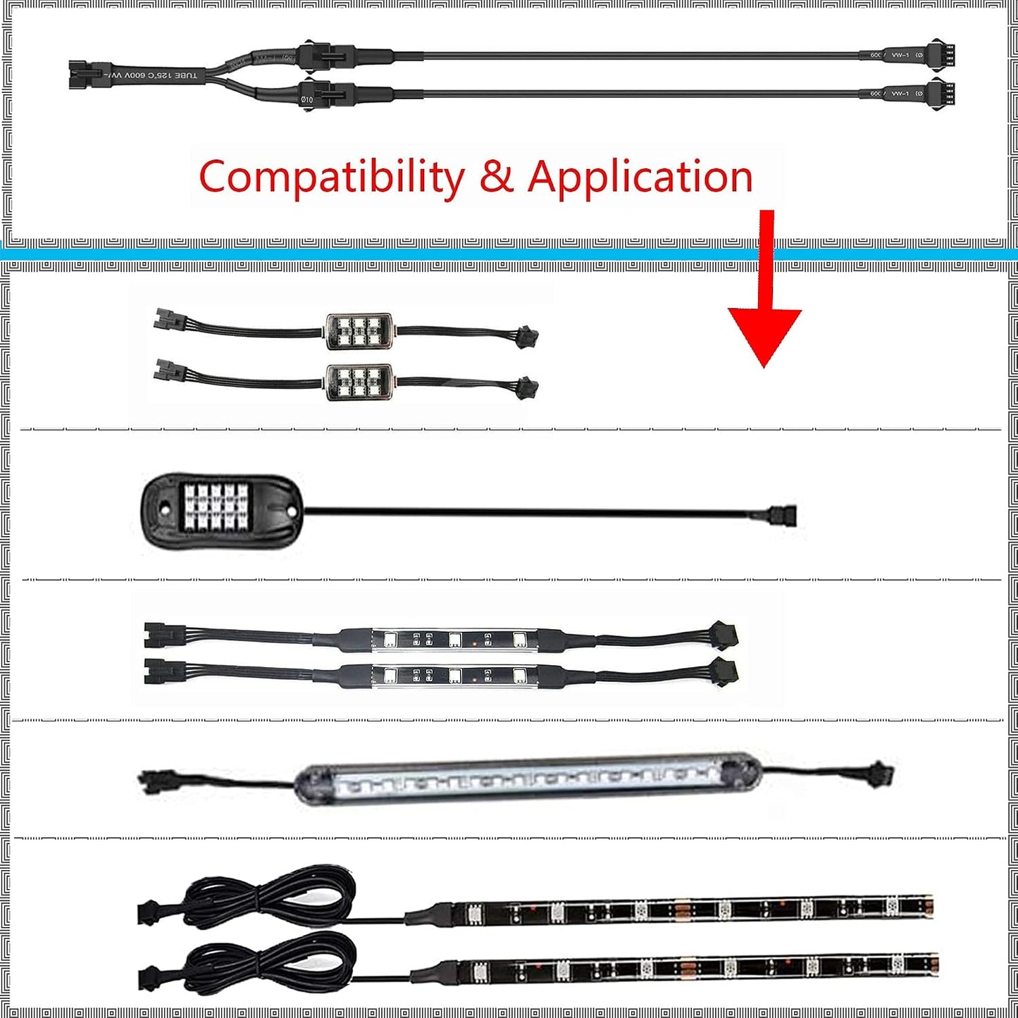4 Cables RGB 60" divisores impermeables para LED motocicleta