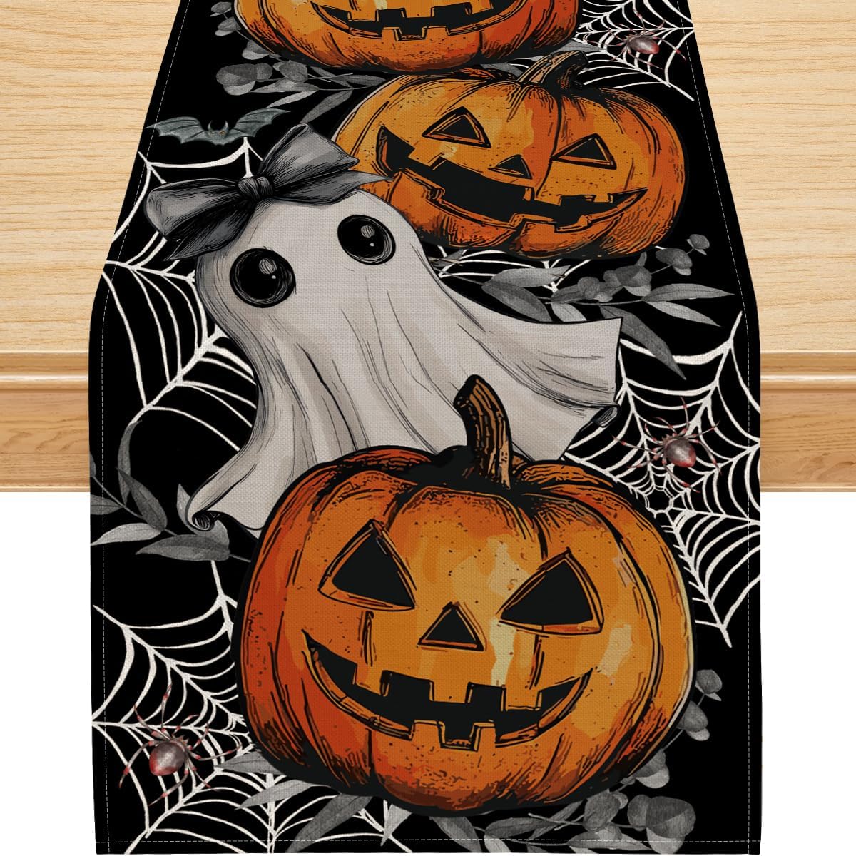 Camino mesa Halloween fantasma araña 13x90pulg