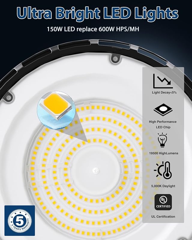 Luz LED UFO 150W UL 5000K IP65 enchufe EE.UU. fábrica