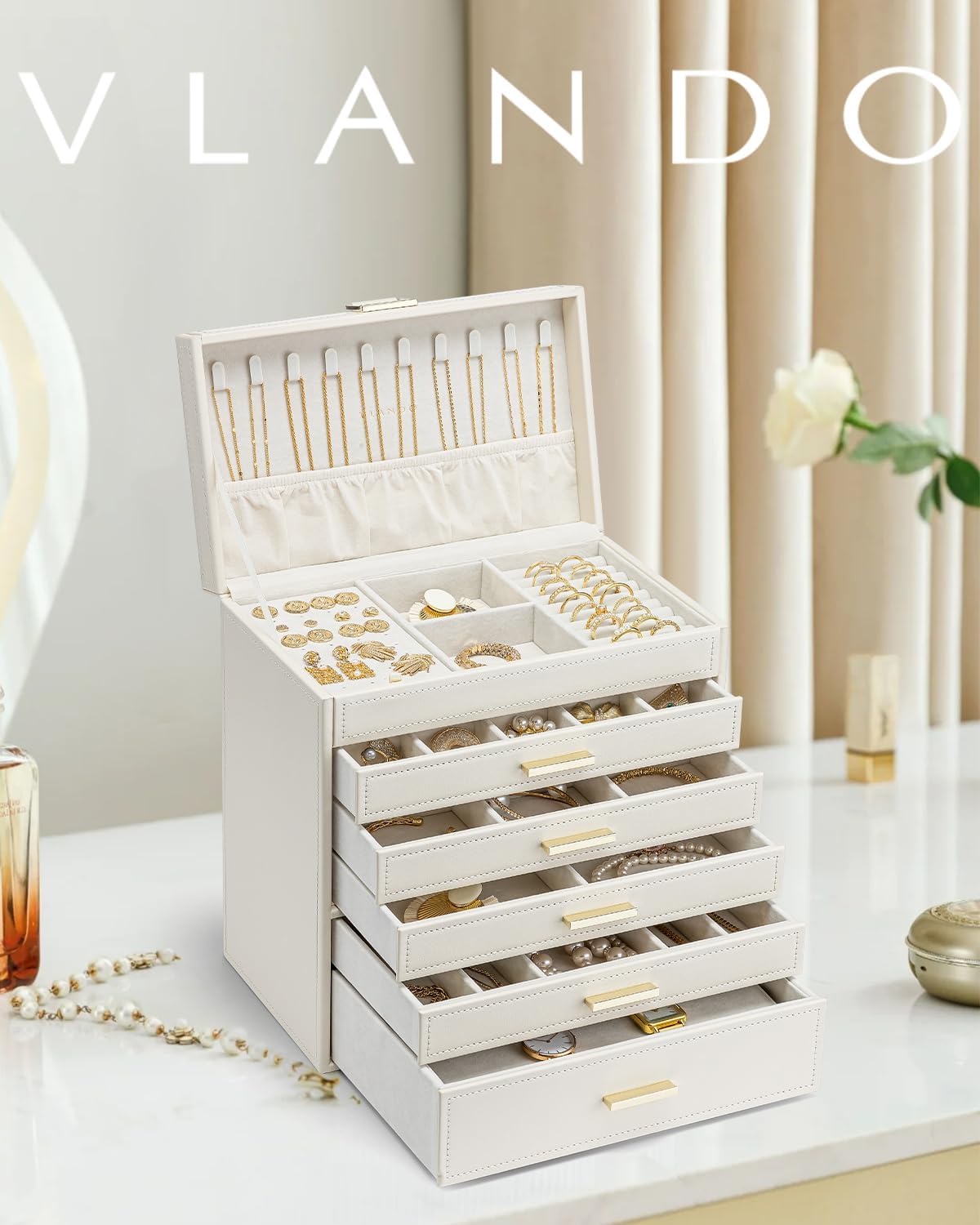 Caja organizadora joyas 6 capas para collar anillo reloj