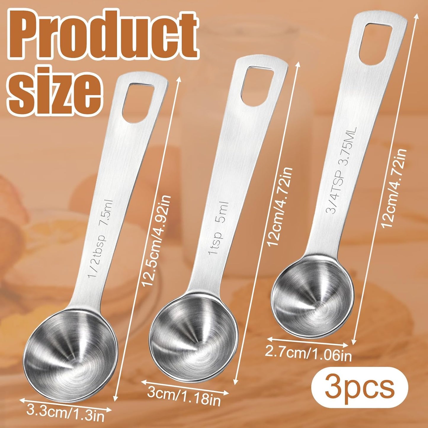 3 Cucharas Medidoras Acero Inox 0.1-0.3oz