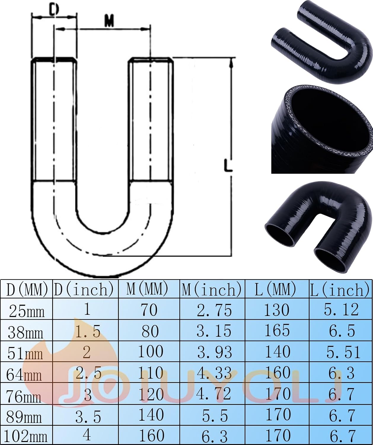 Acoplador U manguera silicona 25mm 4 capas reforzado turbo