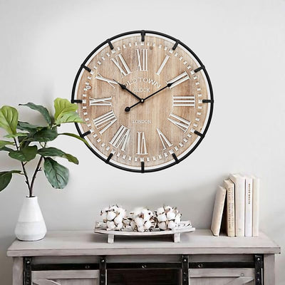 Reloj pared 20pulg madera metal vintage números grandes
