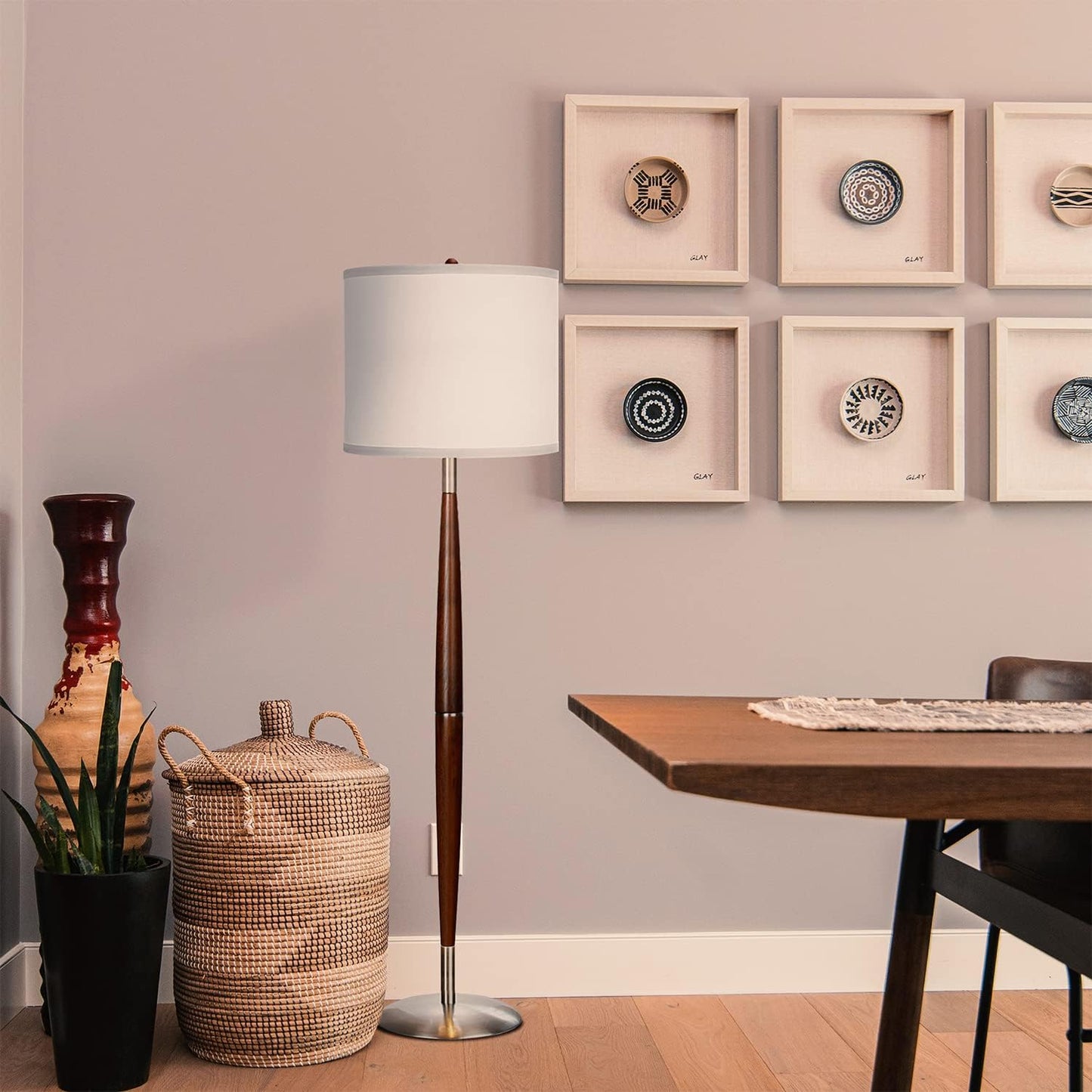 Lámpara pie LED moderna sala oficina acabado madera