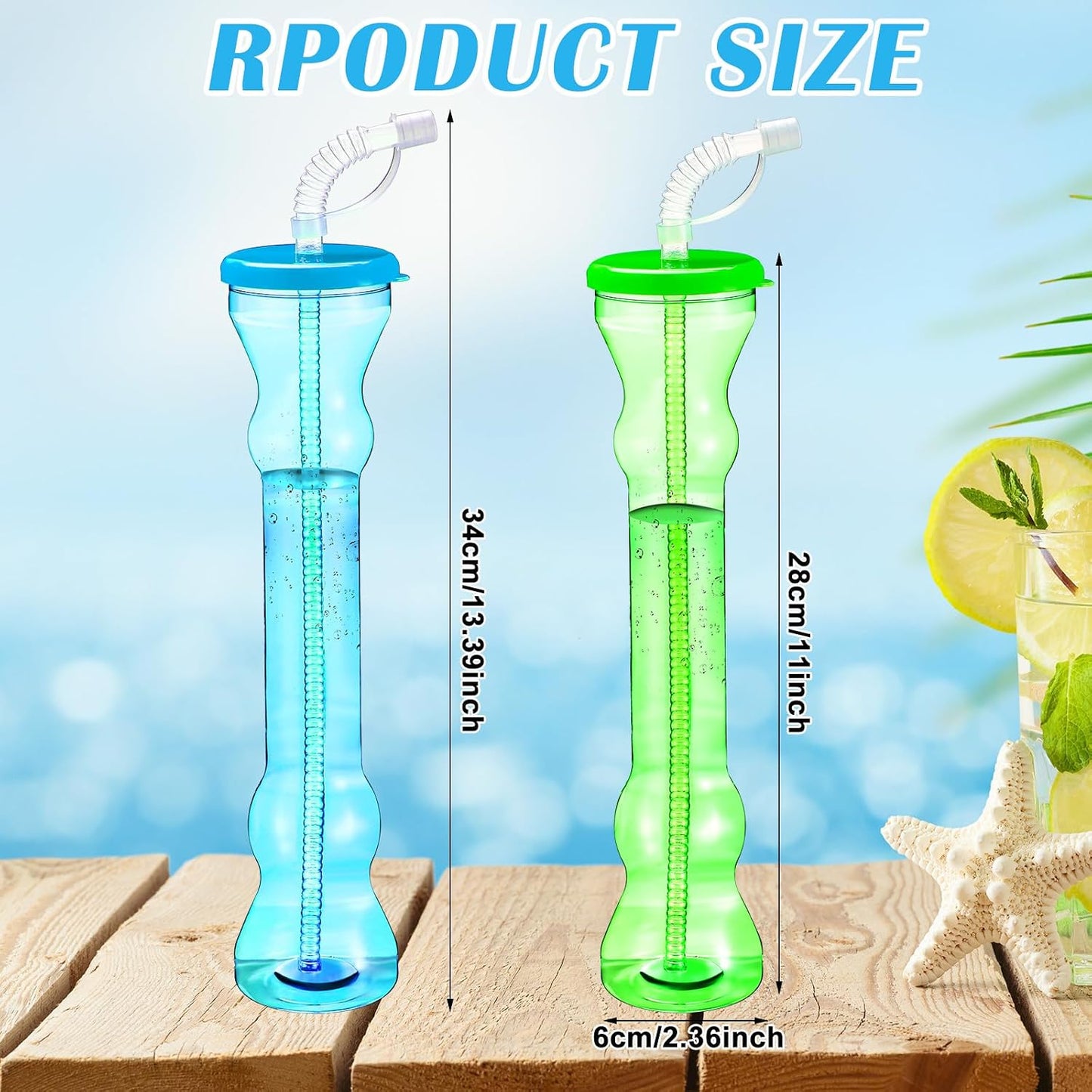 15 Vasos Mancuernas 17oz con Popote Tapa 5 Colores