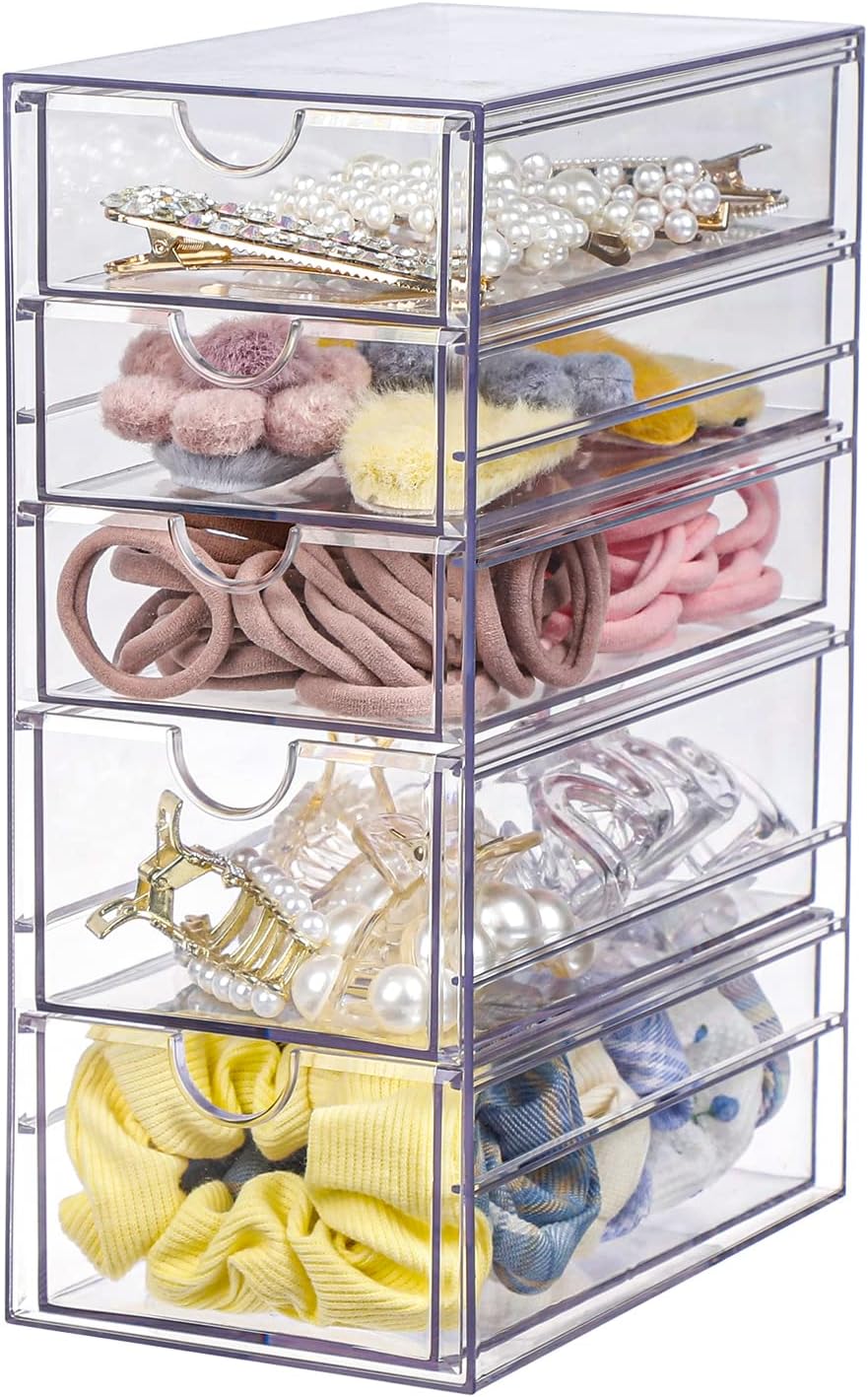 Caja organizadora cabello 5 cajones transparente cosméticos