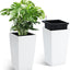2 Pzas Maceta 16" Negro Blanco con Riego Automático