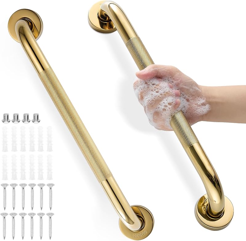 Barra apoyo baño acero inox antiderrap 16" 2 Pzas dorado