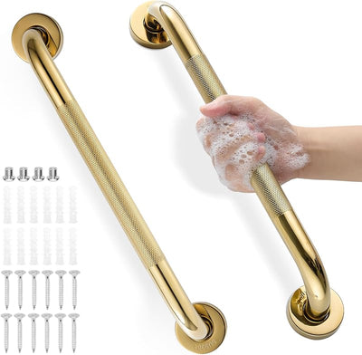 Barra apoyo baño acero inox antiderrap 16" 2 Pzas dorado