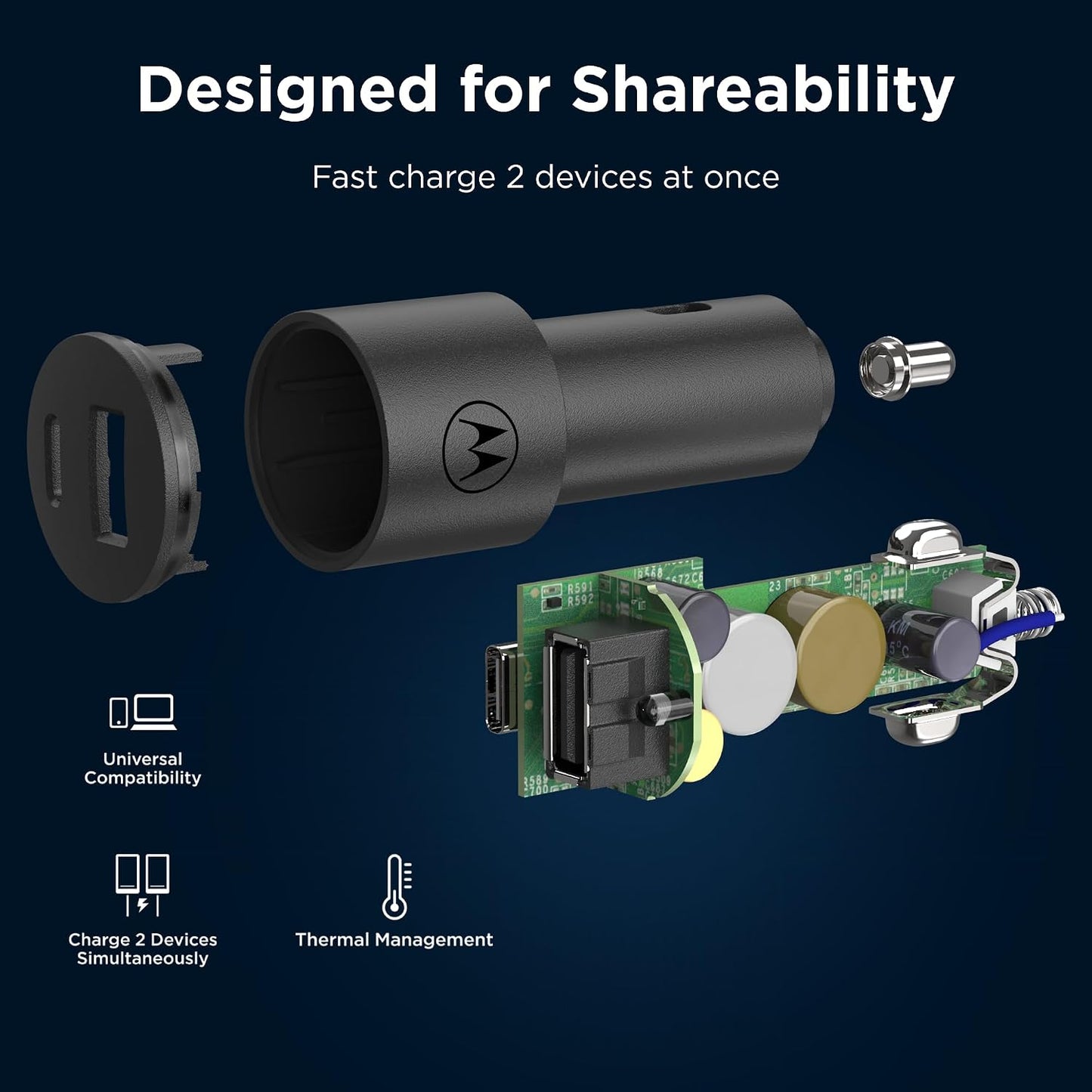 Cargador coche USB-A USB-C 45W para Moto G 2025/2026 y más