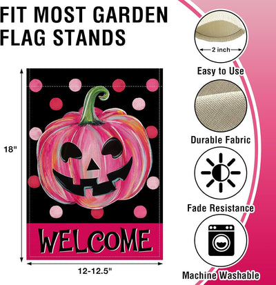 Bandera Halloween calabaza rosa jardín diseño lunares