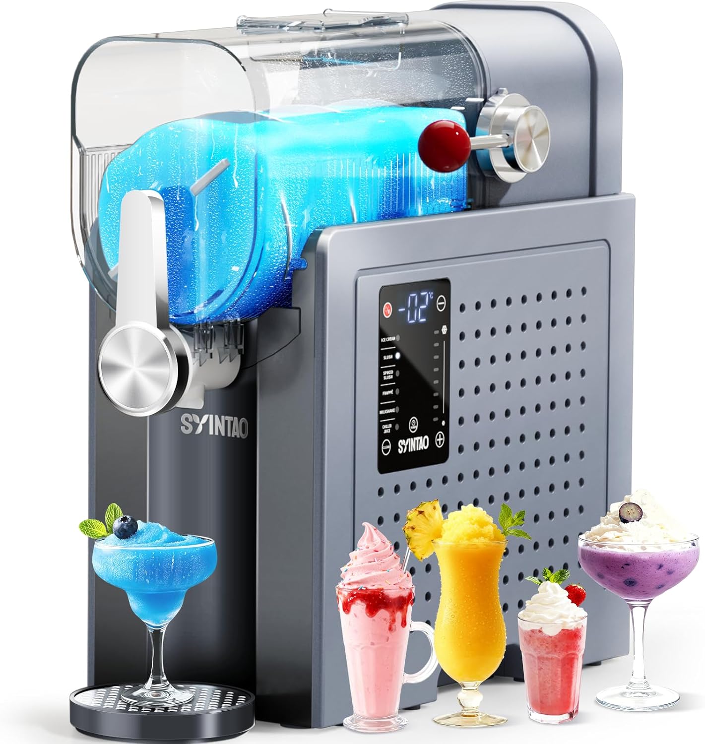 Máquina helados 2en1 Slushie Soft Serve 96oz sin hielo LED 6 modos