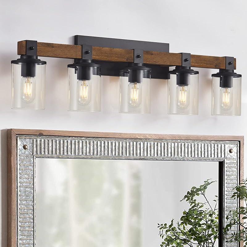 Lámpara de tocador de madera 5 luces vidrio transparente