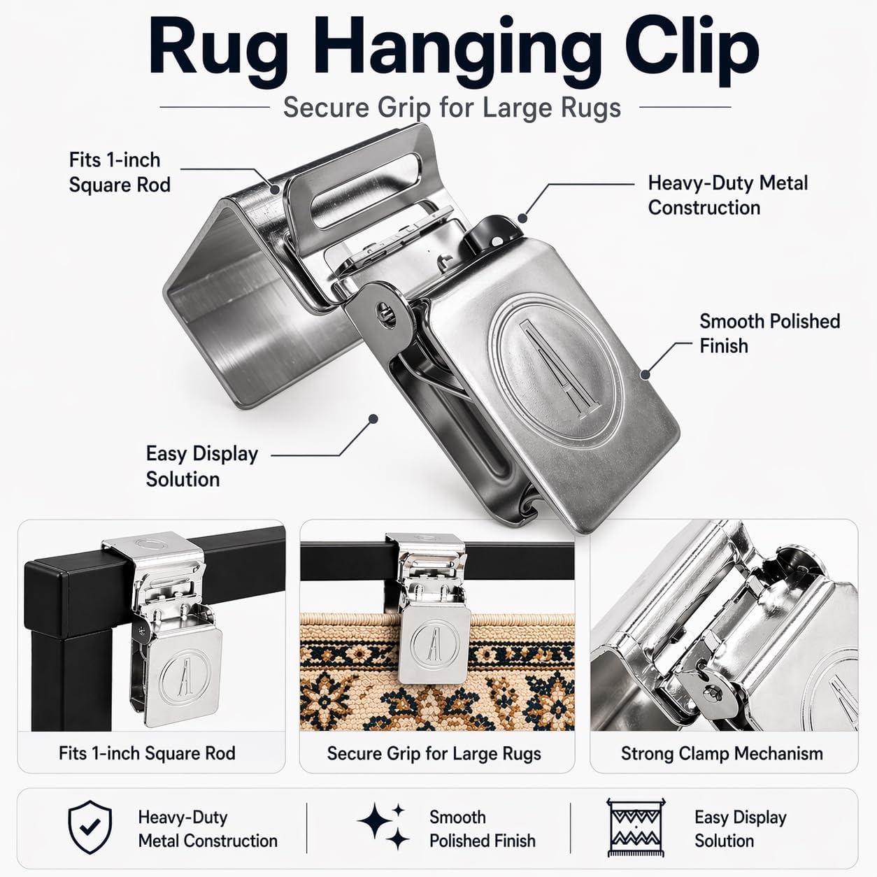 Clips alfombras pesadas 1pulg plata 10 Pzas