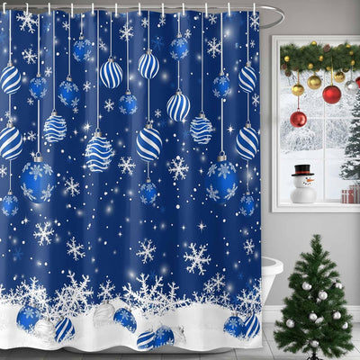 Cortina ducha Navidad con copos nieve 12 ganchos impermeable