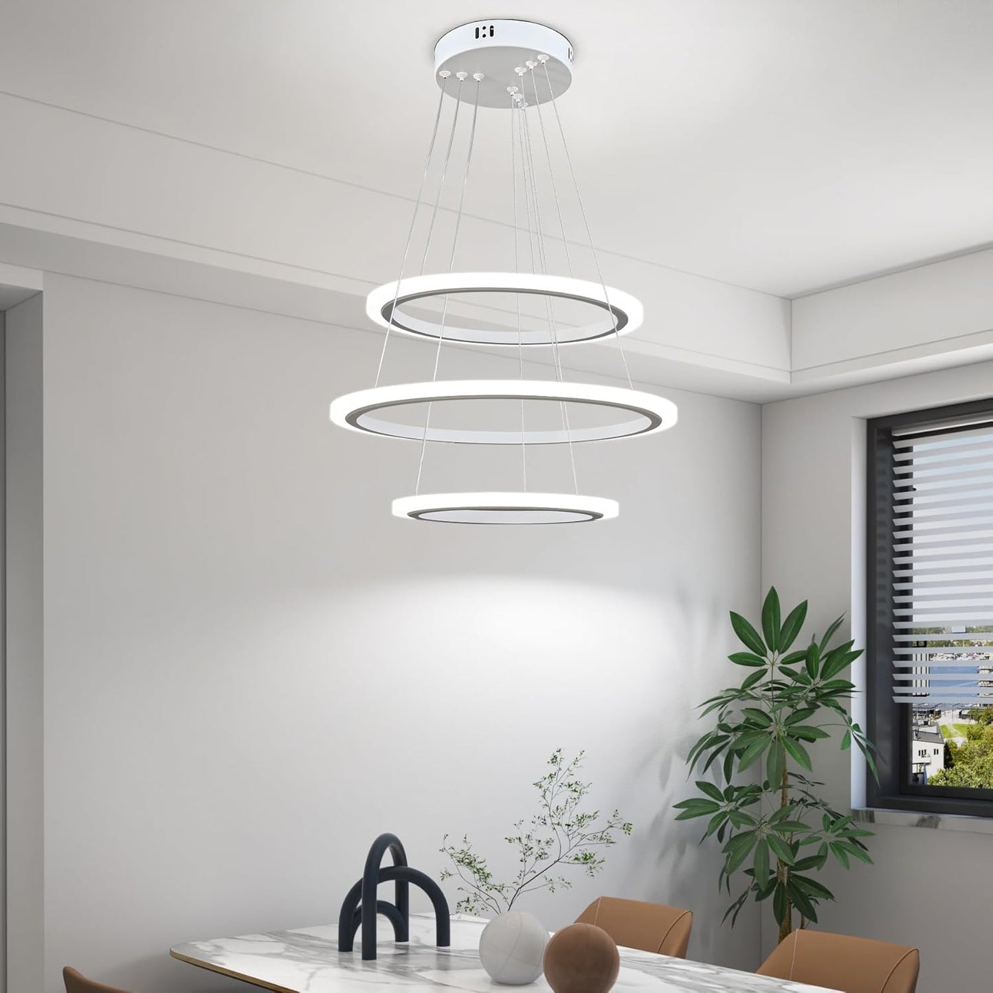 Candelabro LED 3 anillos colgante ajustable dormitorio