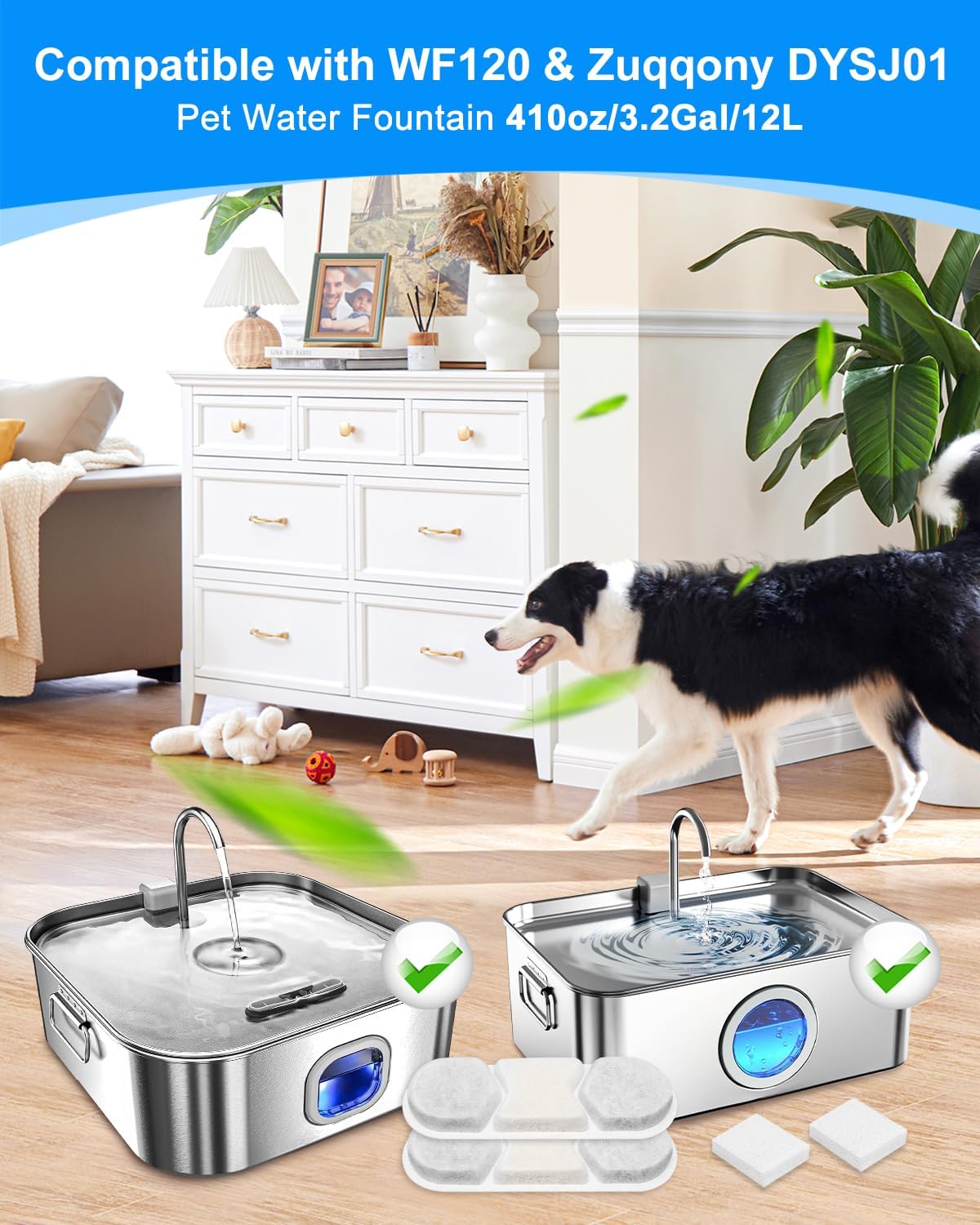12 Filtros Fuente Agua Perros 3.2/4.2 Galones Acero Inox