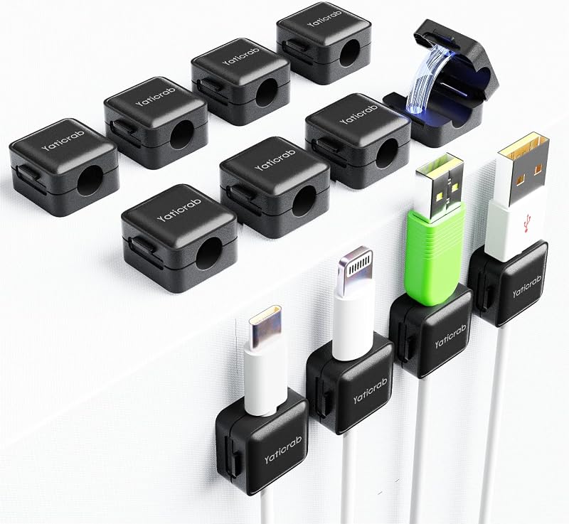 12 Clips Magnéticos para Cables Soporte Adhesivo Negro