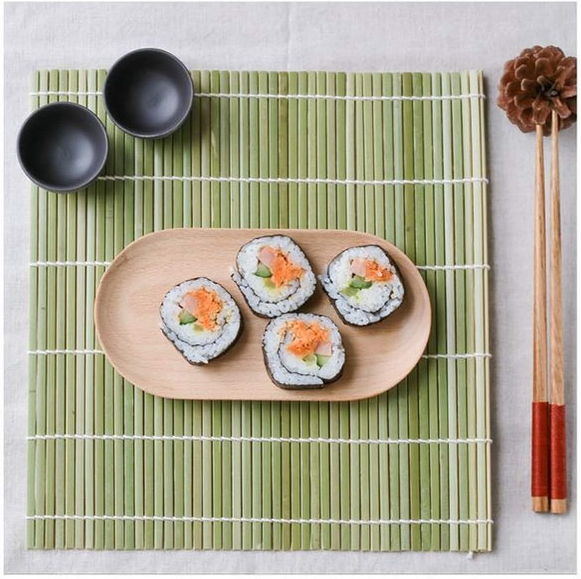 Kit fabricación sushi 2 alfombrillas bambú paleta arroz