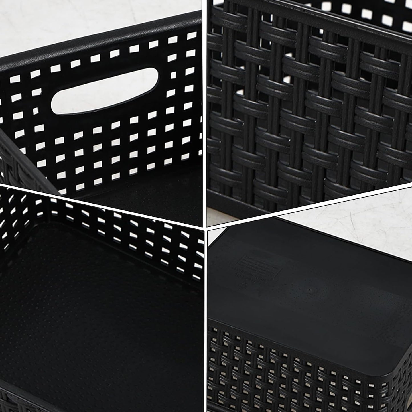 6 Pzas Canasta Plástico Weave Organiz. Negro