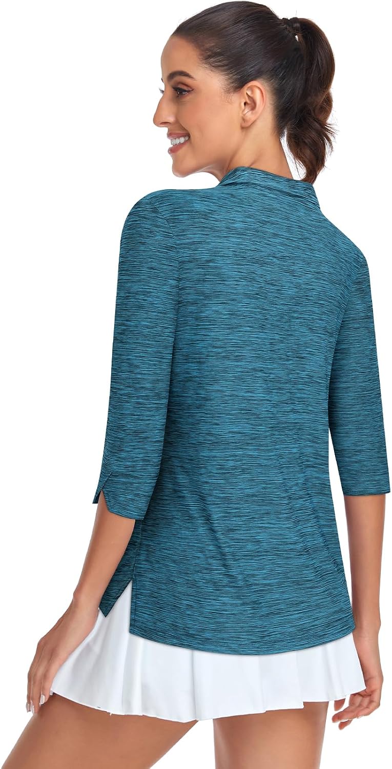 Camisa golf mujer manga 3/4 cierre cremallera bolsillos
