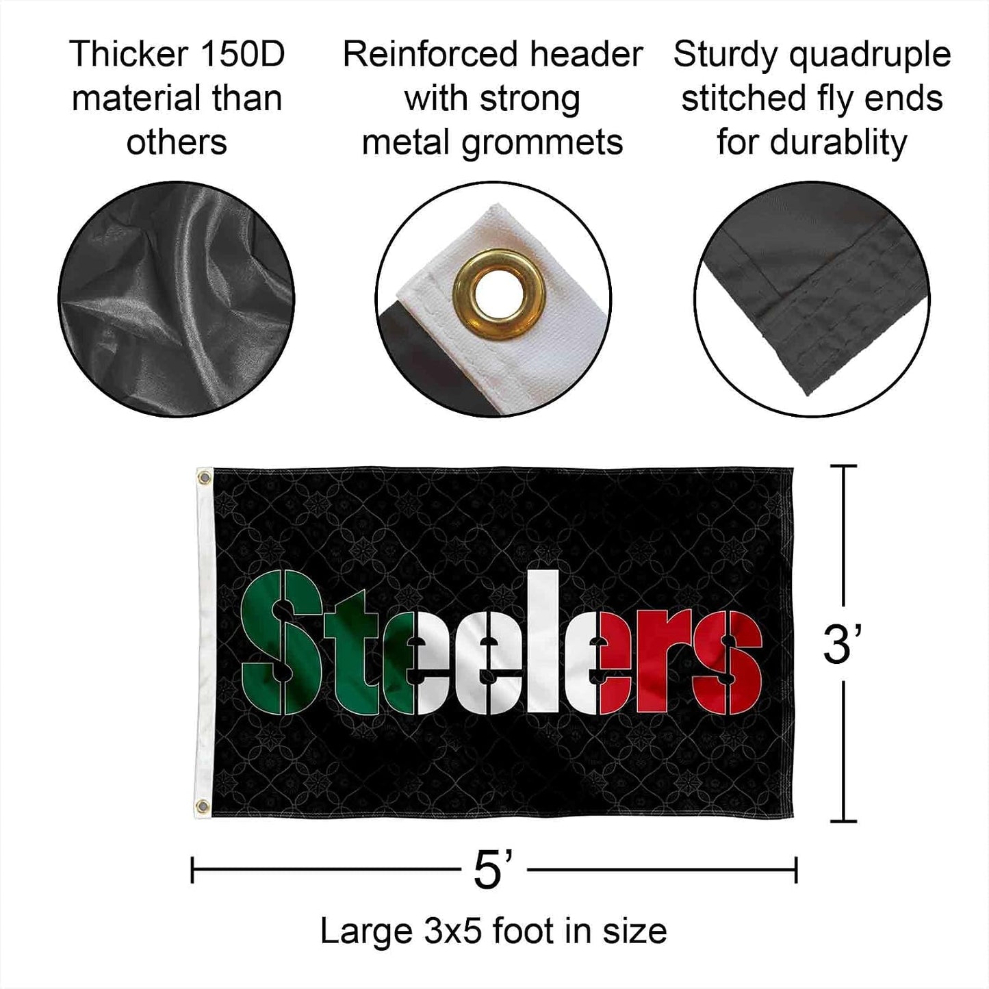 Bandera Steelers 3x5pies para interiores y exteriores