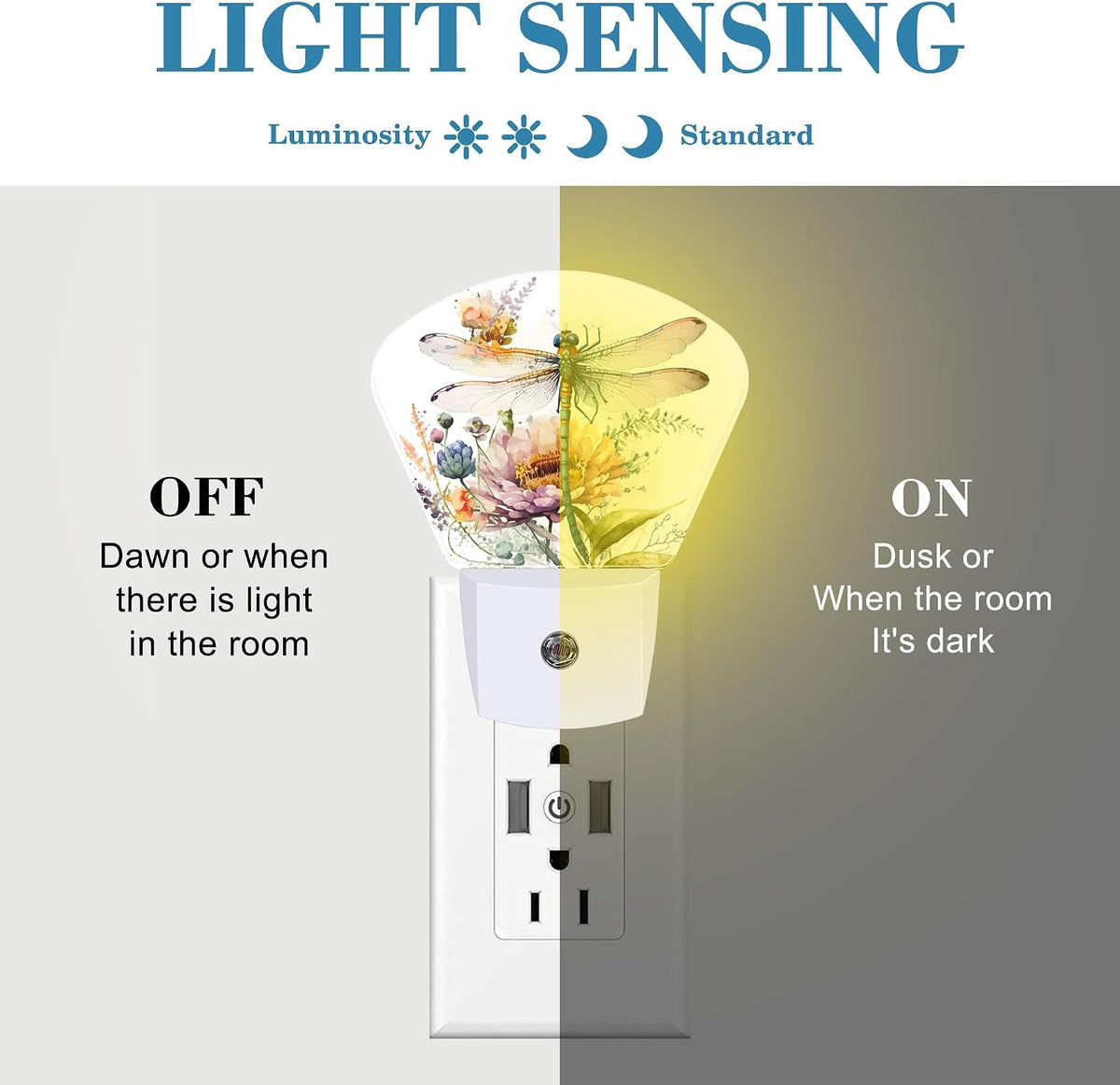 Luz Nocturna Libélula Acuarela Sensor Amanecer Niños Dormitorio