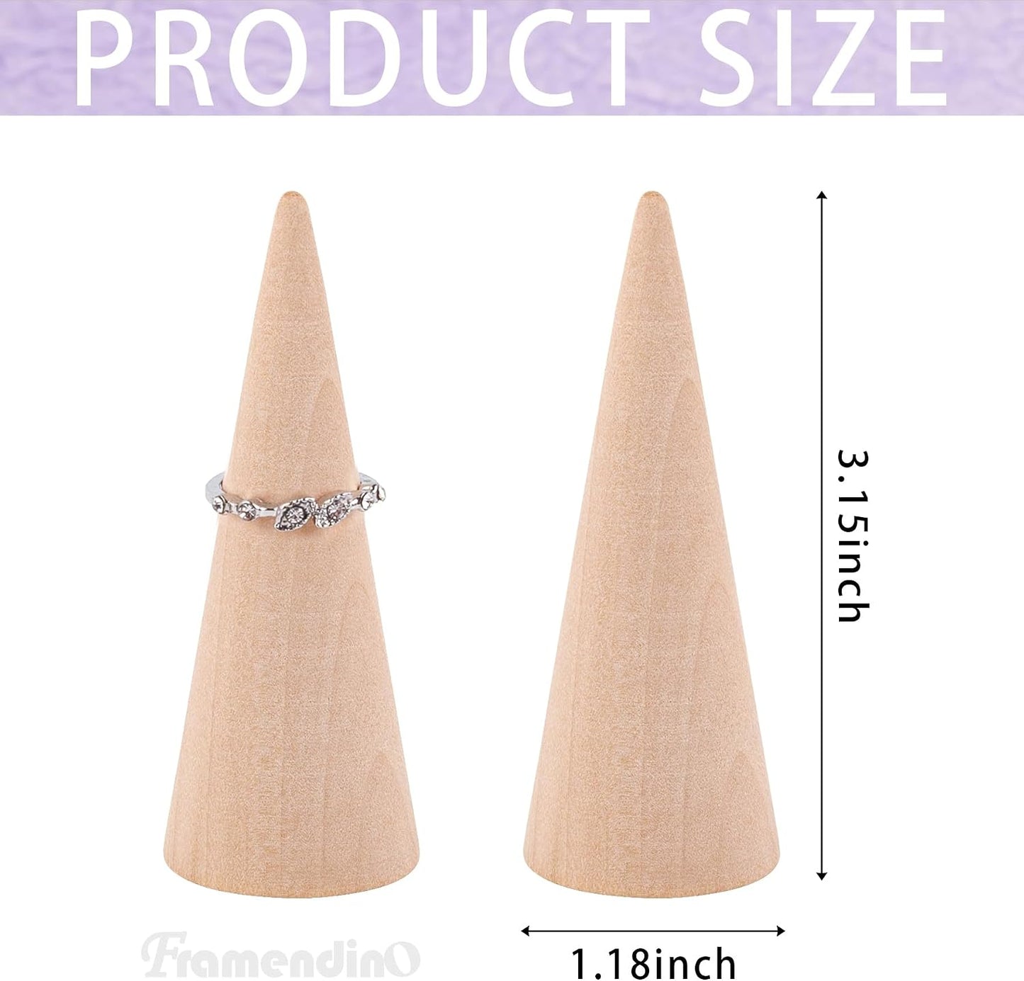 12 Pzas Soportes Anillos Cono Madera Natural